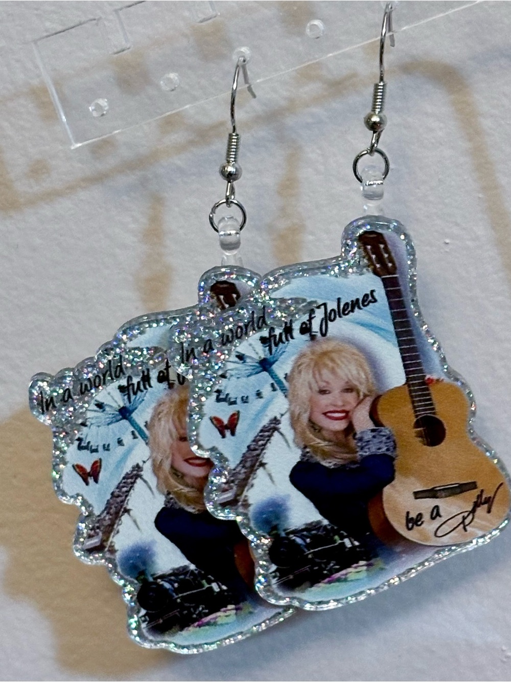 Handmade Dolly Pattern Glitter Drop Earrings